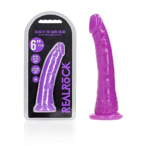 RealRock 6 Inch Slim Glow in the Dark Neon Dildo - Purple