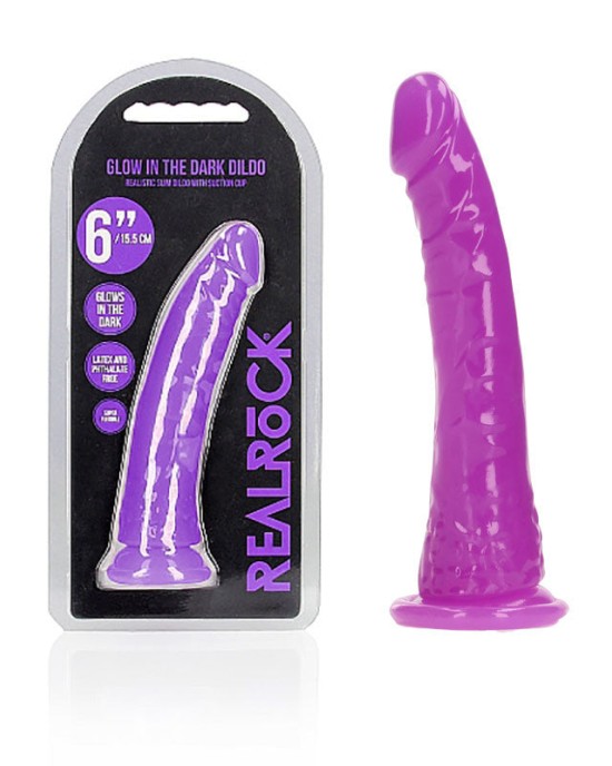 RealRock 6 Inch Slim Glow in the Dark Neon Dildo - Purple