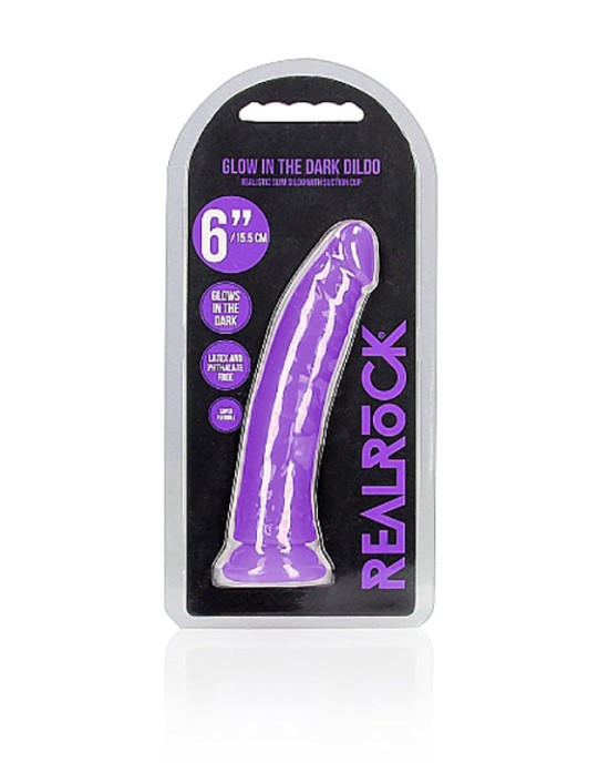 RealRock 6 Inch Slim Glow in the Dark Neon Dildo - Purple