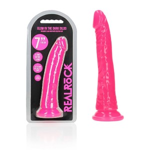 RealRock 7 Inch Slim Glow in the Dark Neon Dildo - Pink