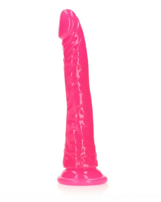 RealRock 7 Inch Slim Glow in the Dark Neon Dildo - Pink