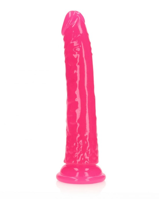 RealRock 7 Inch Slim Glow in the Dark Neon Dildo - Pink