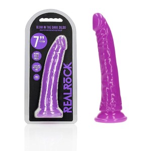 RealRock 7 Inch Slim Glow in the Dark Neon Dildo - Purple