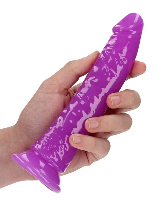 RealRock 7 Inch Slim Glow in the Dark Neon Dildo - Purple