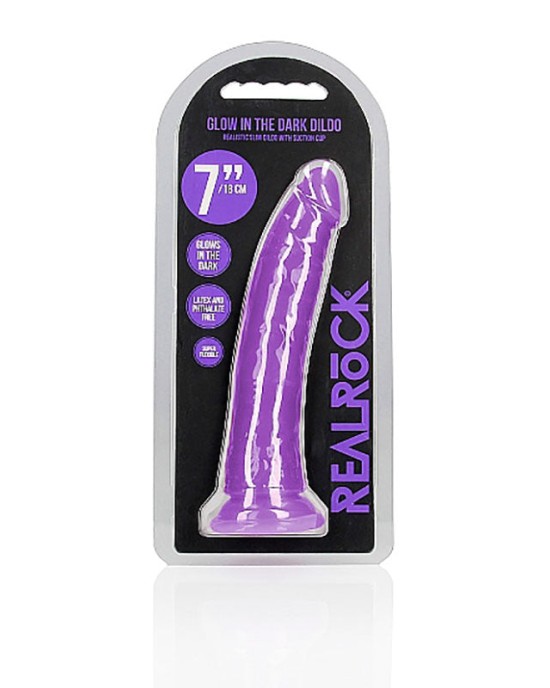 RealRock 7 Inch Slim Glow in the Dark Neon Dildo - Purple