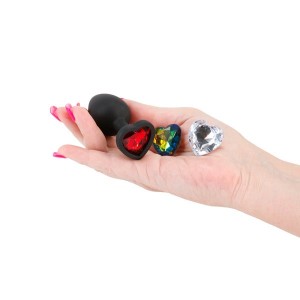 Glams Xchange - Small Heart Anal Plug with Swapable Gems - Black