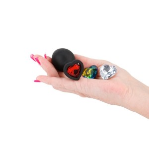 Glams Xchange - Medium Heart Anal Plug with Swapable Gems - Black