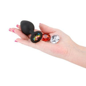 Glams Xchange - Medium Round Anal Plug with Swapable Gems - Black