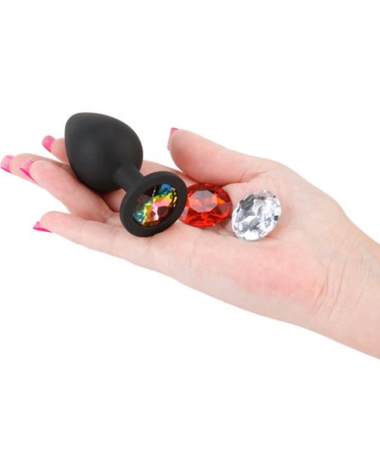 Glams Xchange - Medium Round Anal Plug with Swapable Gems - Black