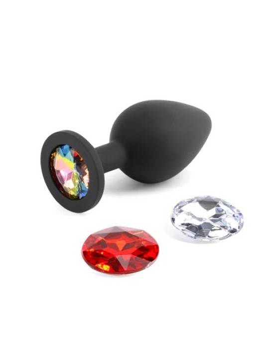 Glams Xchange - Medium Round Anal Plug with Swapable Gems - Black