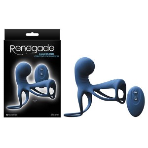 Renegade Gladiator Vibrating Penis Harness with Remote - Blue