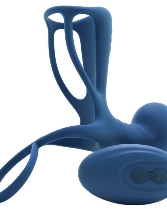 Renegade Gladiator Vibrating Penis Harness with Remote - Blue