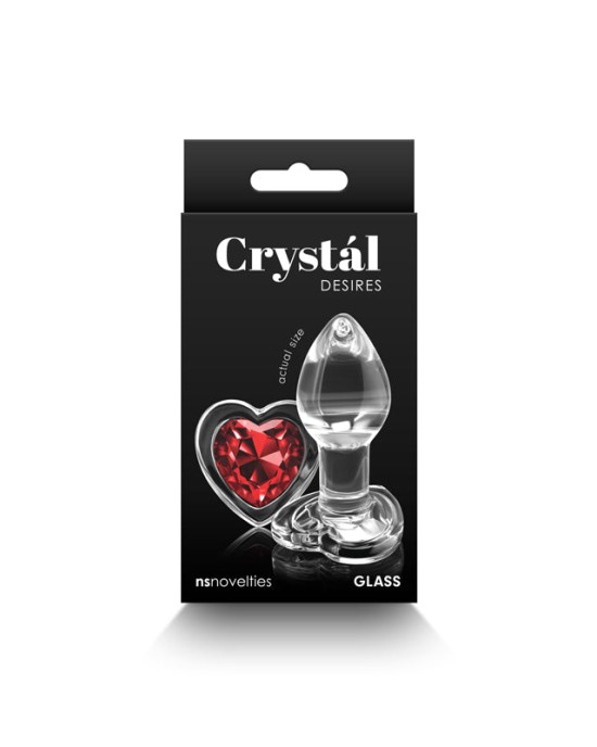 Crystal Desires - Small - Clear Glass Butt Plug with Red Heart