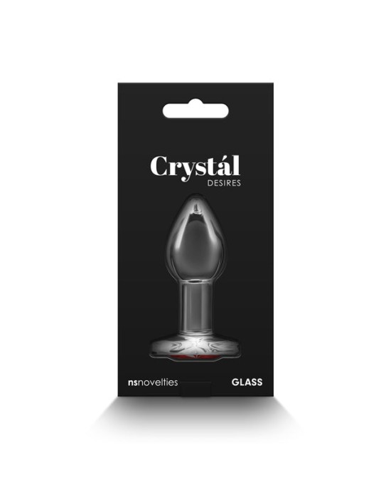 Crystal Desires - Small - Clear Glass Butt Plug with Red Heart