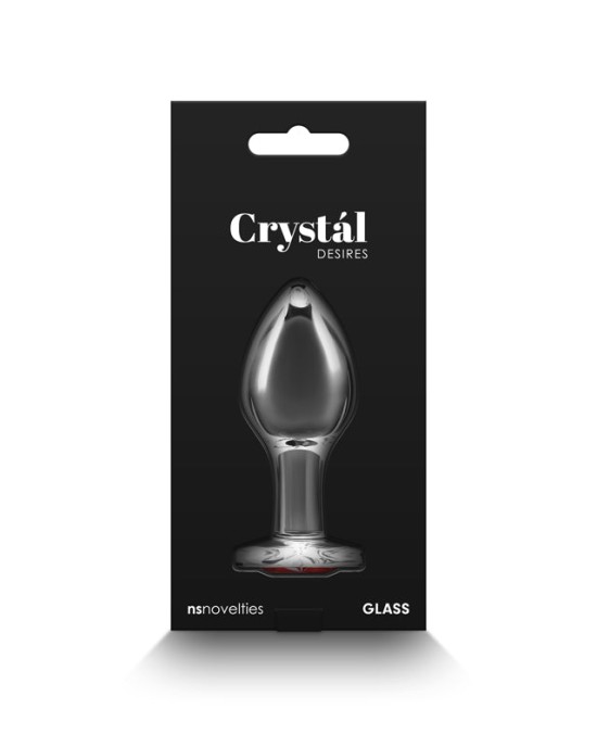 Crystal Desires - Medium - Clear Glass Butt Plug with Red Heart