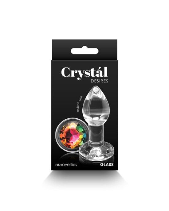 Crystal Desires - Small - Clear Glass Butt Plug with Rainbow Gem