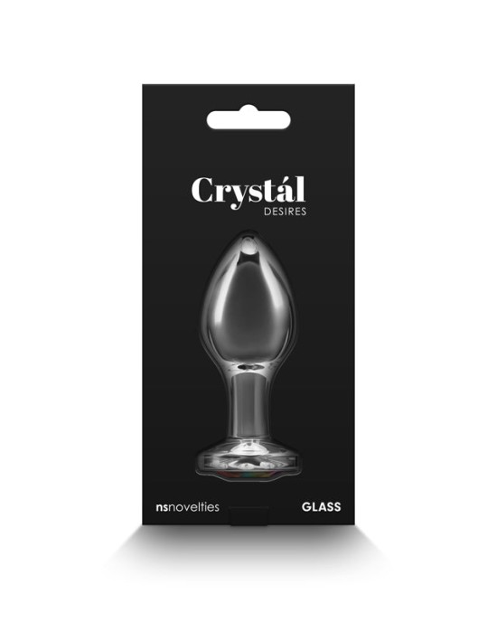 Crystal Desires - Medium - Clear Glass Butt Plug with Rainbow Gem