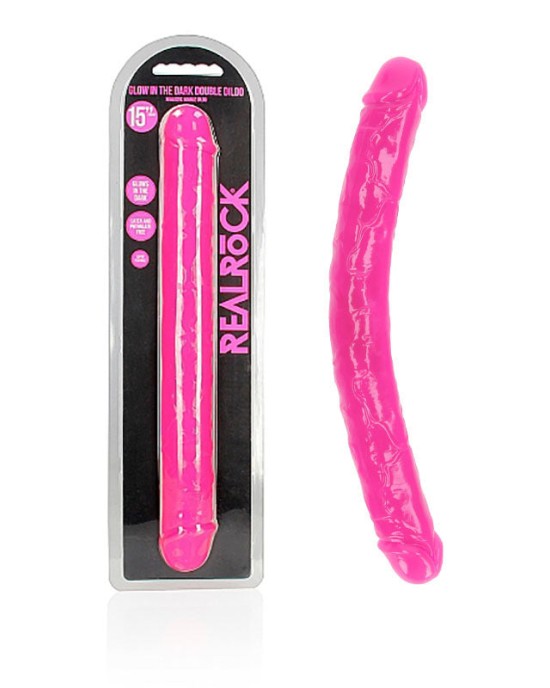 RealRock 15 Inch Glow in the Dark Double Dong - Pink