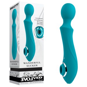 Evolved Wanderful Sucker Massage Wand with Suction - Blue