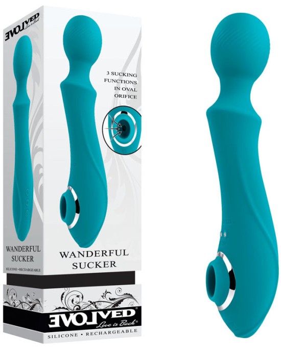 Evolved Wanderful Sucker Massage Wand with Suction - Blue