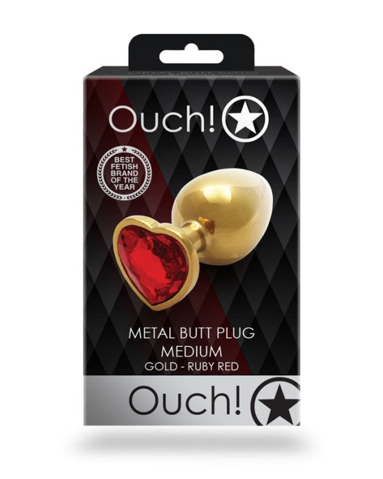 Ouch! Heart Gem Gold Butt Plug - Medium