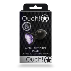 Ouch! Heart Gem Gunmetal Butt Plug - Small