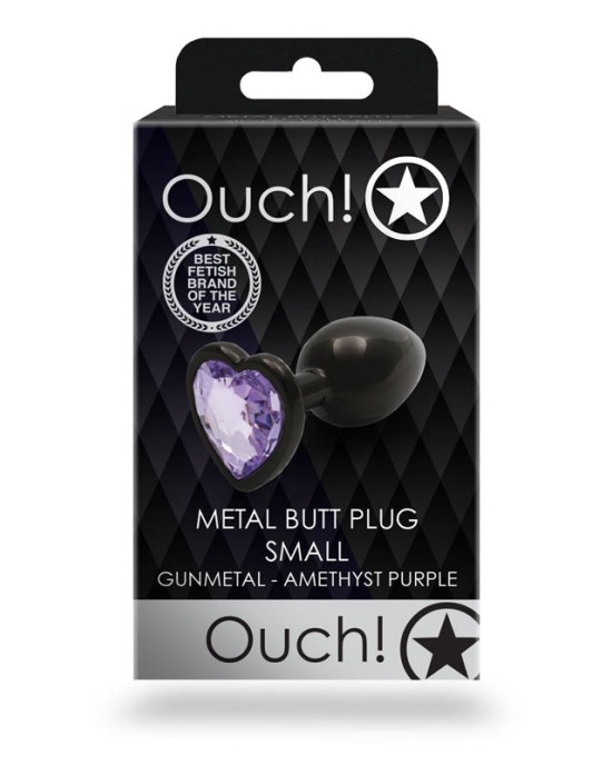 Ouch! Heart Gem Gunmetal Butt Plug - Small