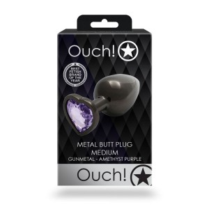 Ouch! Heart Gem Gunmetal Butt Plug - Medium