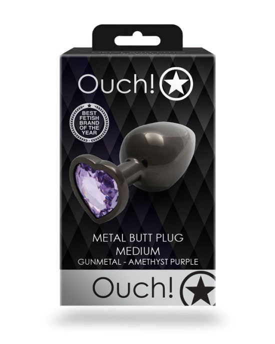 Ouch! Heart Gem Gunmetal Butt Plug - Medium