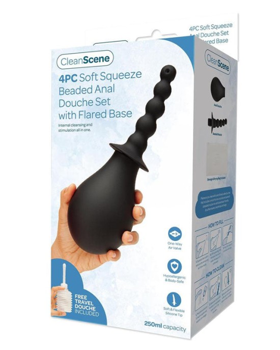 CleanScene 4 Piece Soft Squeeze Beaded Anal Douche Set with Flared Base