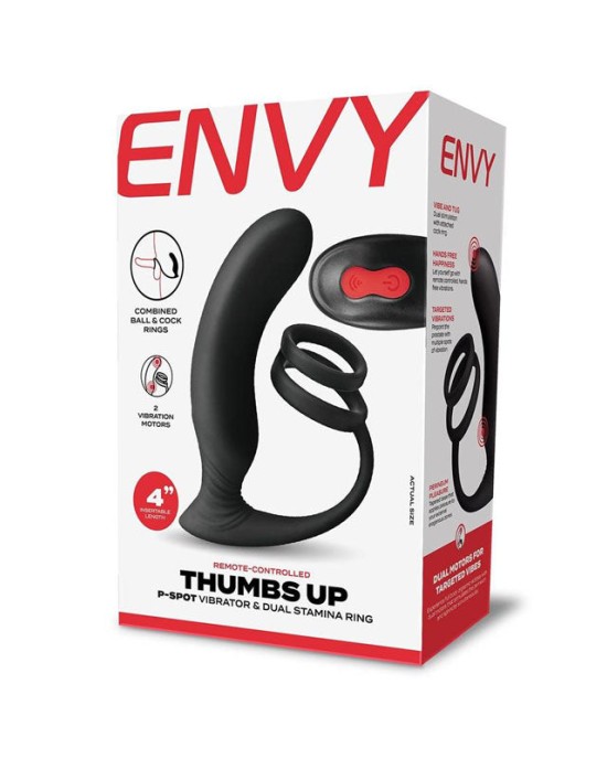 Envy Thumbs Up P-Spot Vibrator & Dual Stamina Ring with Wireless Remote