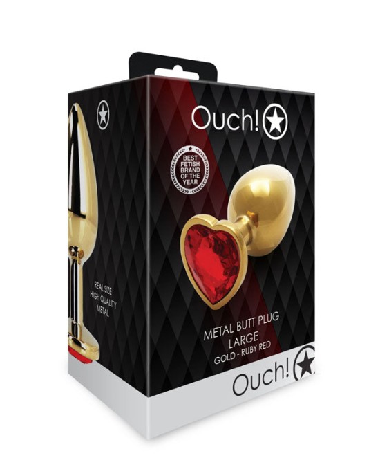 Ouch! Heart Gem Gold Butt Plug - Large