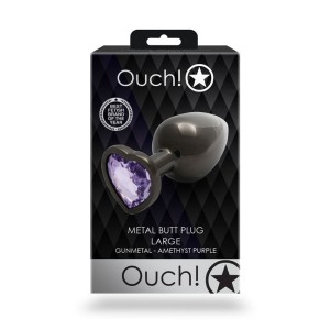 Ouch! Heart Gem Gunmetal Butt Plug - Large