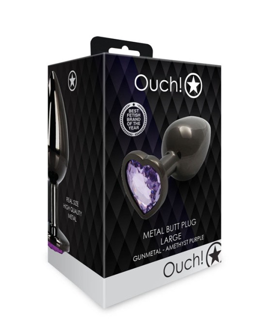 Ouch! Heart Gem Gunmetal Butt Plug - Large