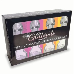 Glitterati Penis 6oz Drinking Glass - 4 Pack