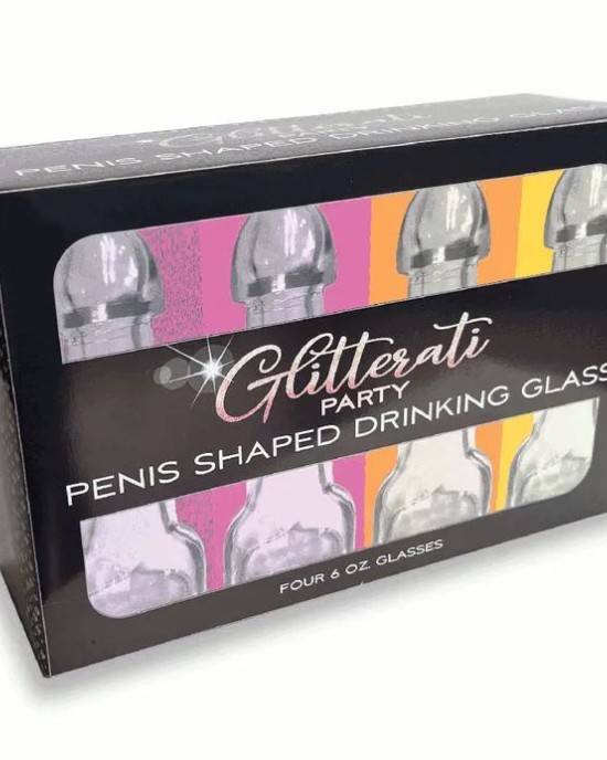 Glitterati Penis 6oz Drinking Glass - 4 Pack