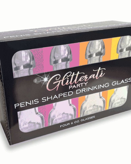 Glitterati Penis 6oz Drinking Glass - 4 Pack