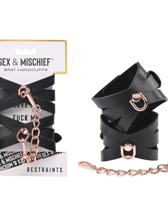 Sex & Mischief Brat Handcuffs - Rose Gold/Black