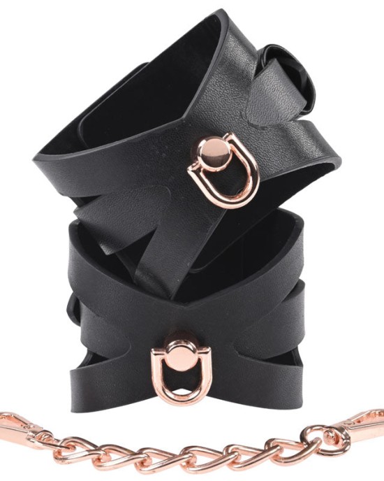 Sex & Mischief Brat Handcuffs - Rose Gold/Black