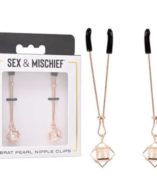 Sex & Mischief Brat Pearl Nipple Clips - Rose Gold