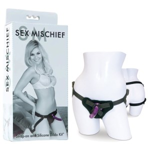 Sex & Mischief Strap-On & Silicone Dildo Kit - Black/Purple