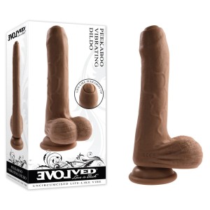 Evolved Peek A Boo 8.5 Inch Vibrating Uncut Dildo - Dark Brown