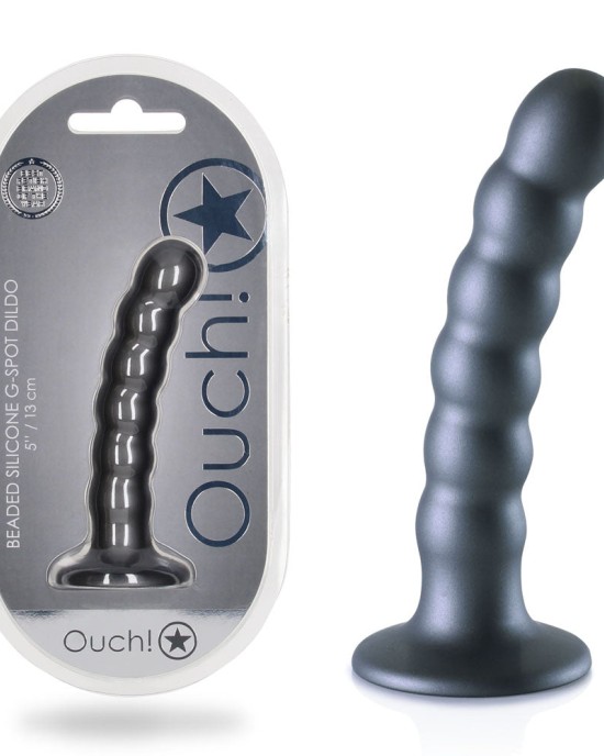 Ouch! Beaded Silicone 5 Inch G-Spot Dildo - Gunmetal