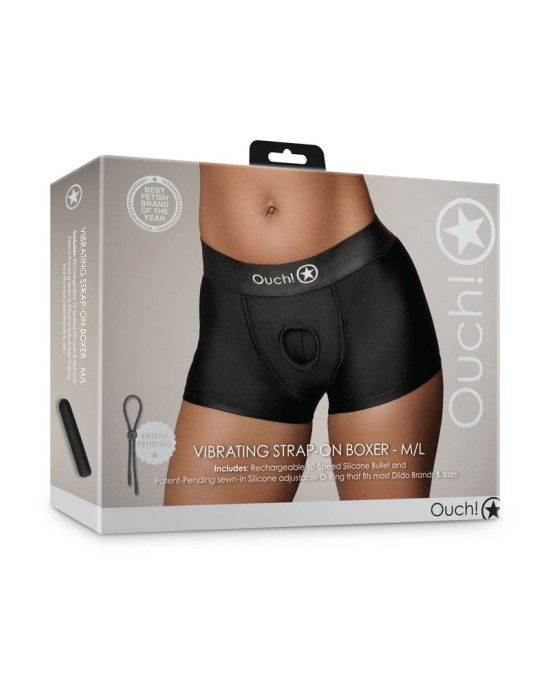 Ouch! Vibrating Strap-On Boxer Harness - M/L - Black