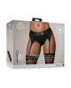 Ouch! Vibrating Strap-On Thong with Adjustable Garters Harness - Black