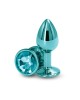 Rear Assets Small Metal Butt Plug with Teal Round Gem