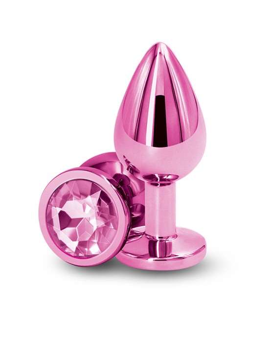 Rear Assets Medium Metal Butt Plug with Pink Round Gem