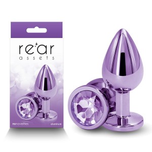 Rear Assets Medium Metal Butt Plug with Purple Round Gem