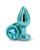 Rear Assets Medium Metal Butt Plug with Teal Round Gem