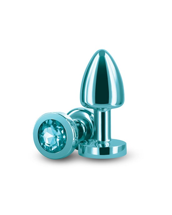 Rear Assets Petite Metal Butt Plug with Teal Round Gem